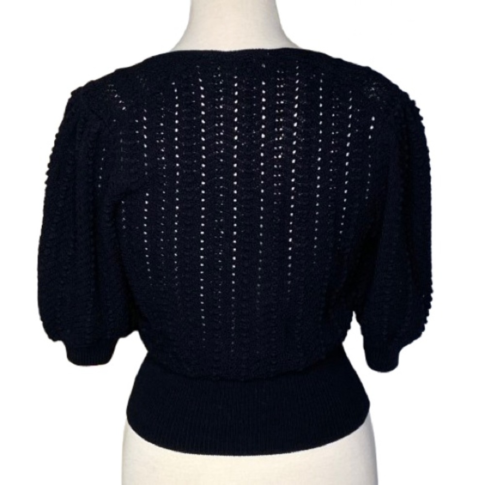 7 For All Mankind Women's Black Sweetheart Pointelle Knit Sweater Size S Boho - Picture 5 of 8